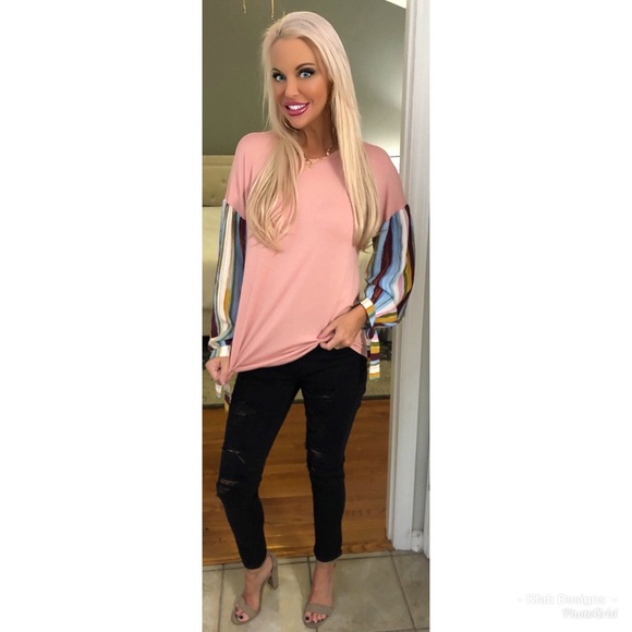 💕LAST 1! Blush Striped Sleeve Contrast Tunic! - Picture 3 of 7